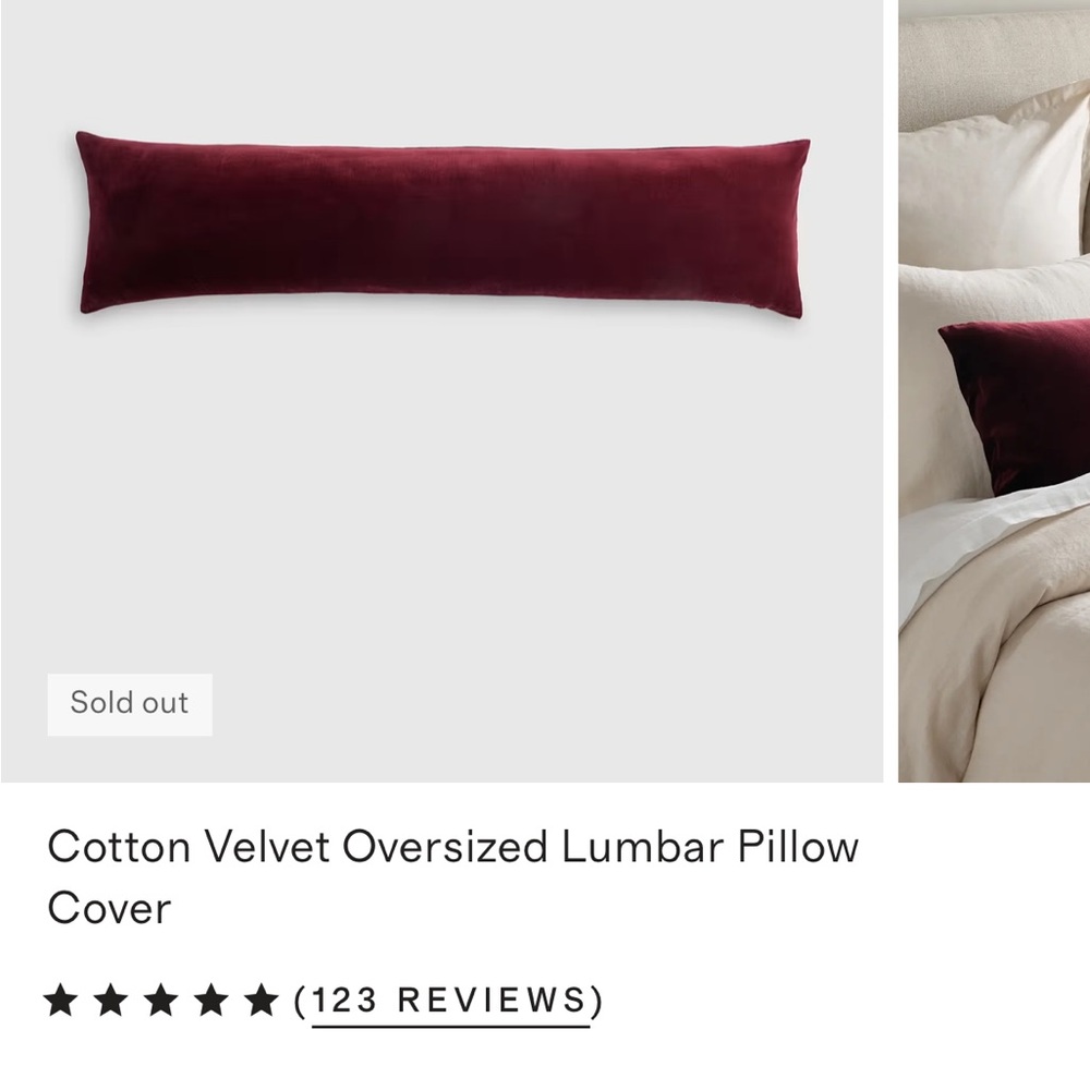 NWT Quince Cotton Velvet Oversized Lumbar Pillow Cover - Burgundy